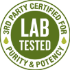 3rd party certified for lab tested purity and potency badge